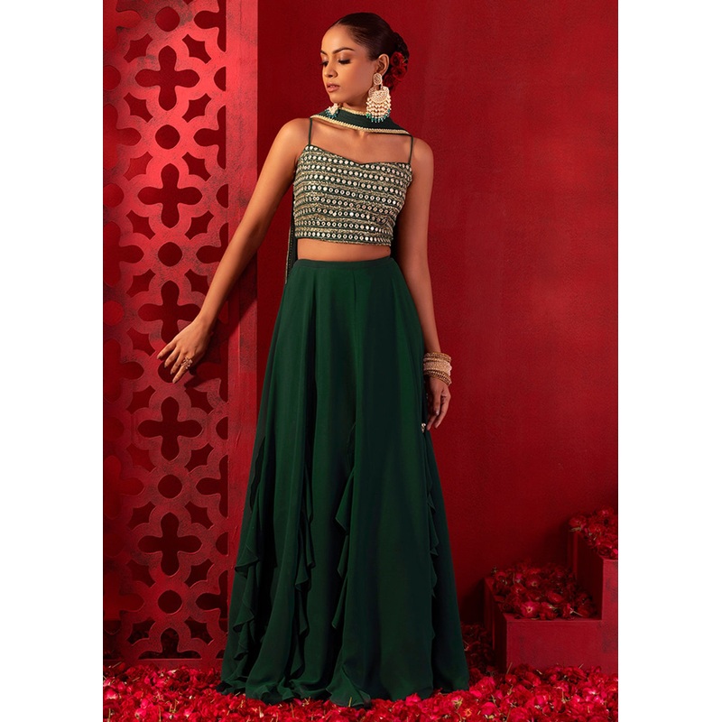 Adorning Green Crop Top Style Party Wear Lehenga Choli