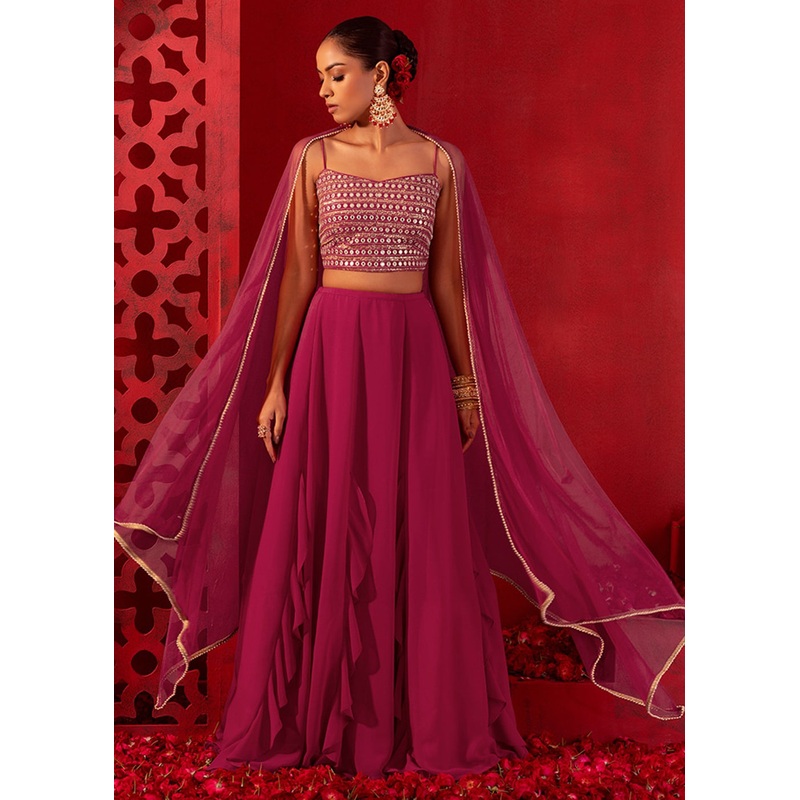 Adorning Pink Crop Top Style Party Wear Lehenga Choli