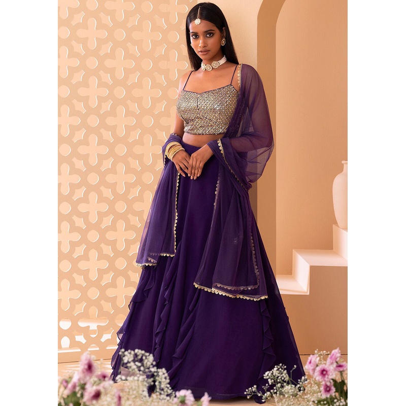 Adorning Purple Crop Top Style Party Wear Lehenga Choli