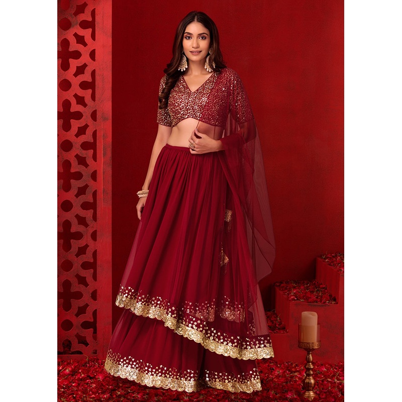 Adorning Red Designer Style Party Wear Lehenga Choli