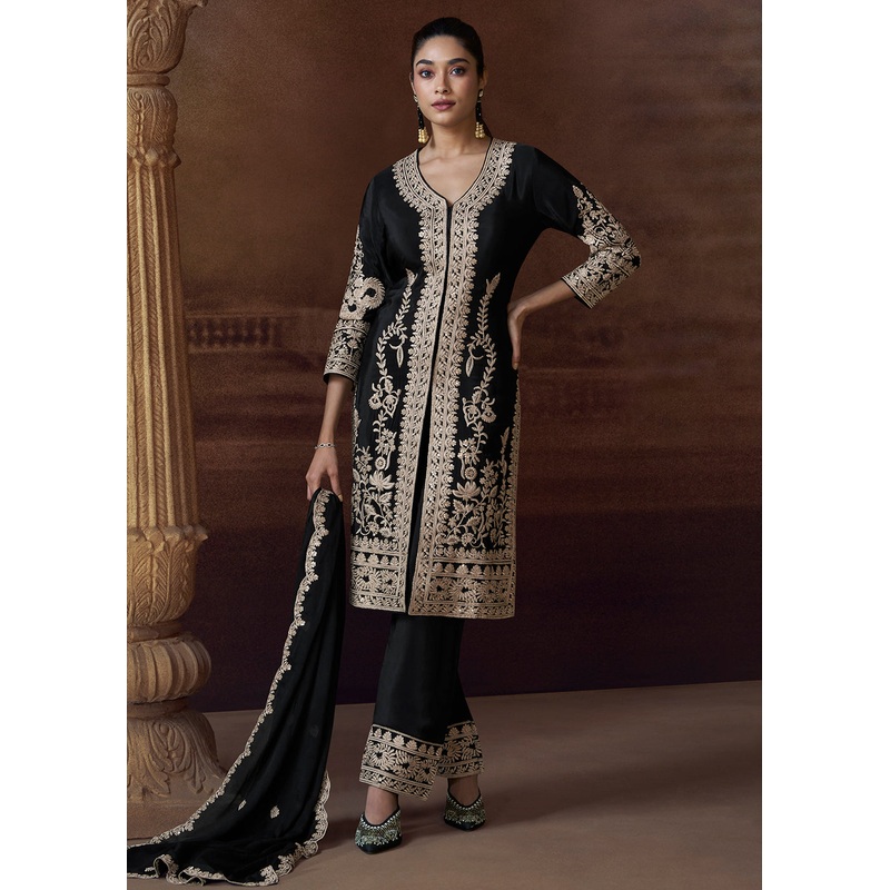 Designer Black Chinnon Embroidered Eid Style Salwar Suit