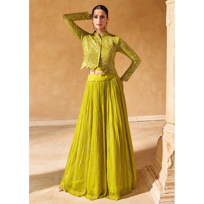 Green Designer Indo Western Party Wear Lehenga Choli