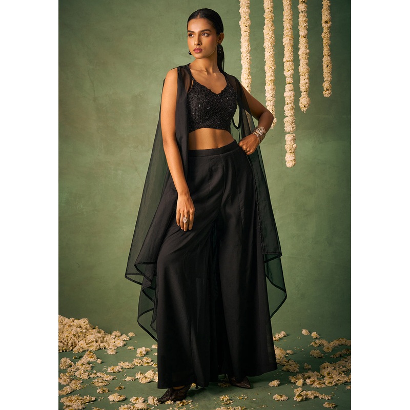 Indo Western Style Black Party Wear Sharara Suit