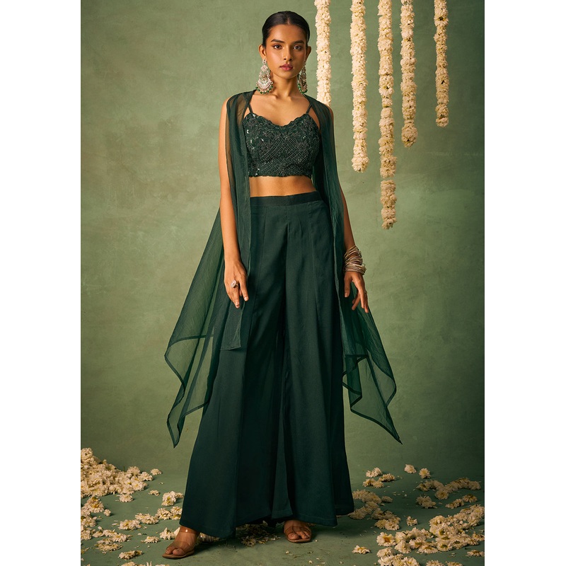 Indo Western Style Green Party Wear Sharara Suit