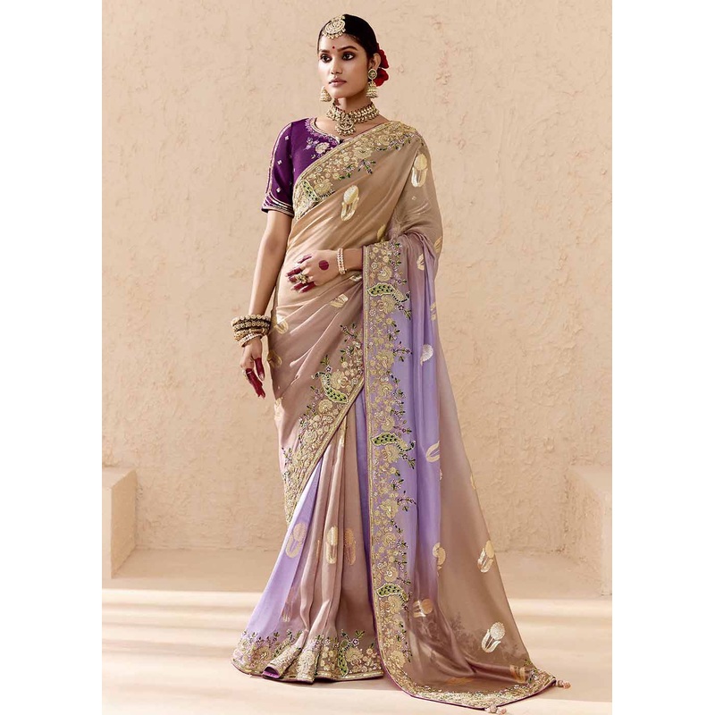 Lavender & Purple Fancy Fabric Embroidered Designer Saree