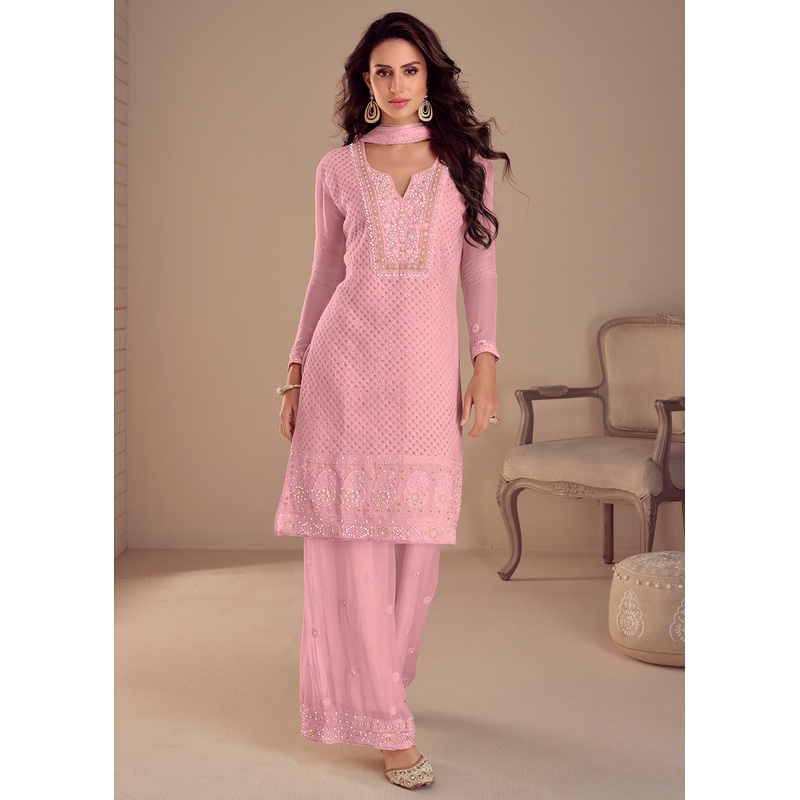Lovely Pink Palazzo Style Georgette Pakistani Style Suit