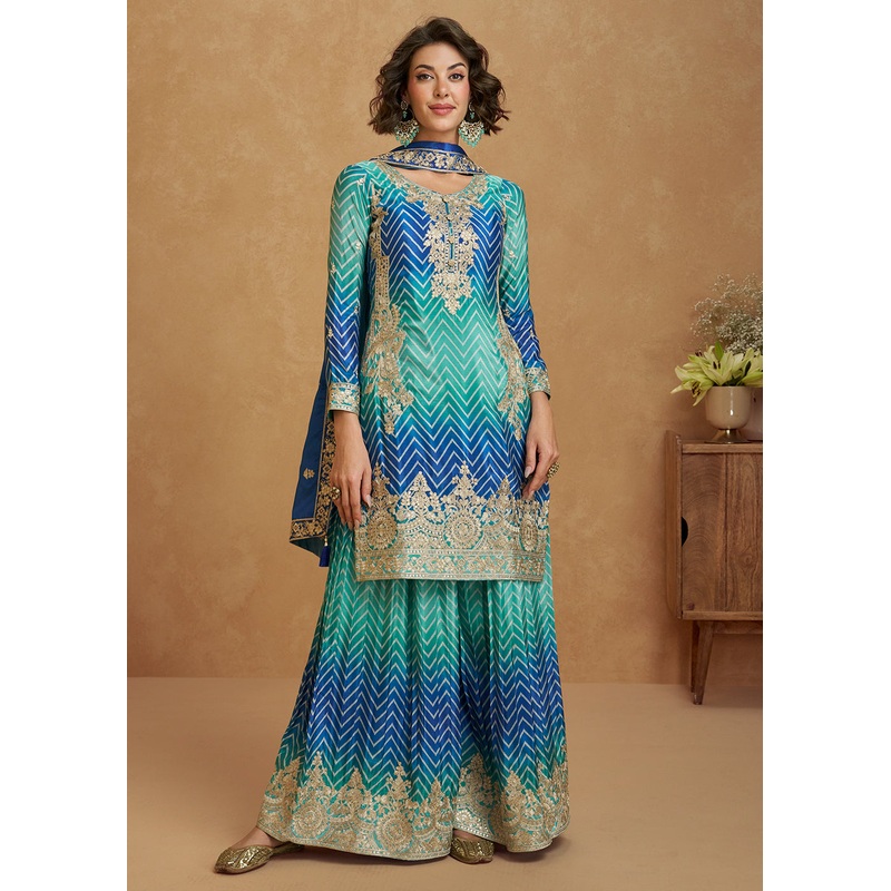 Ombre Style Aqua & Blue Festive Wear Palazzo Suit