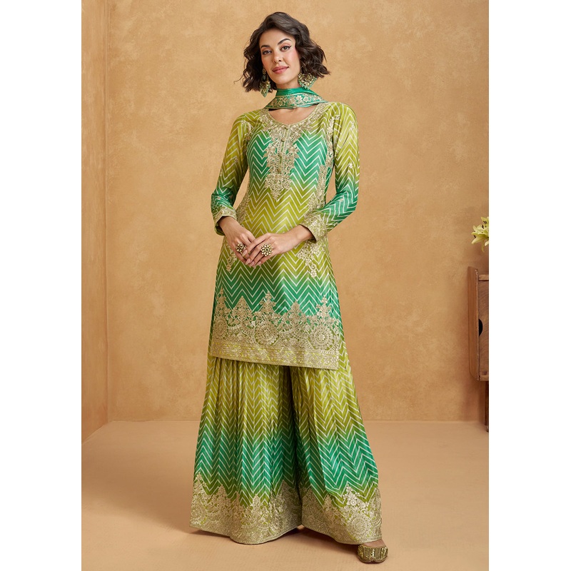 Ombre Style Lime & Green Festive Wear Palazzo Suit
