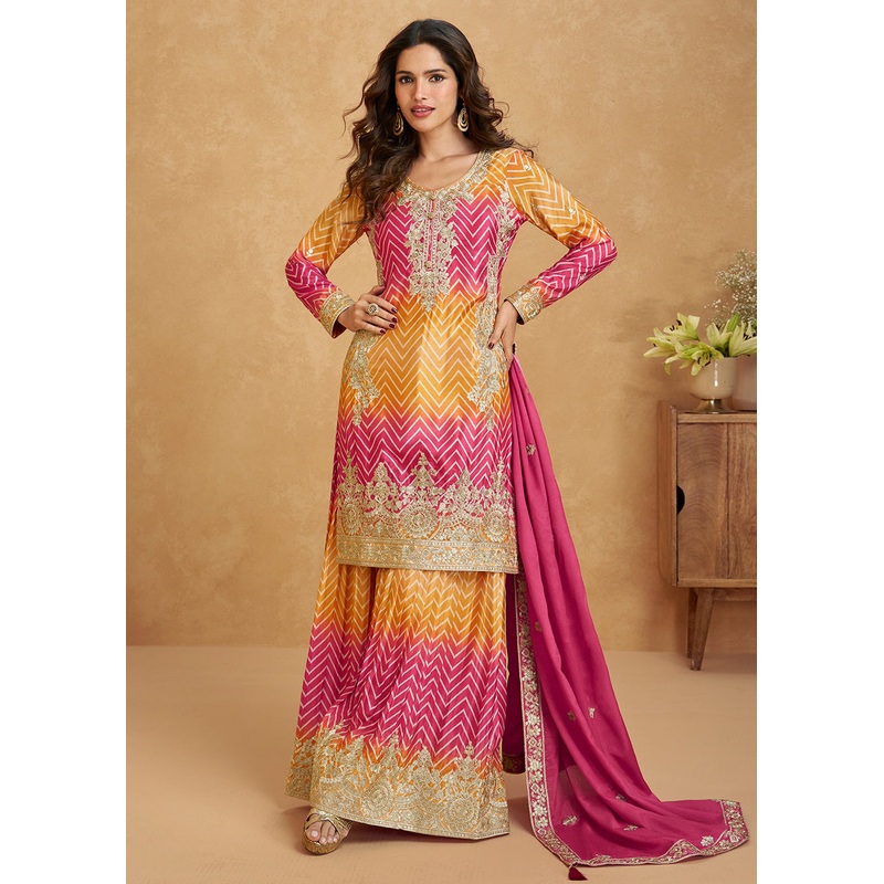 Ombre Style Mustard & Pink Festive Wear Palazzo Suit