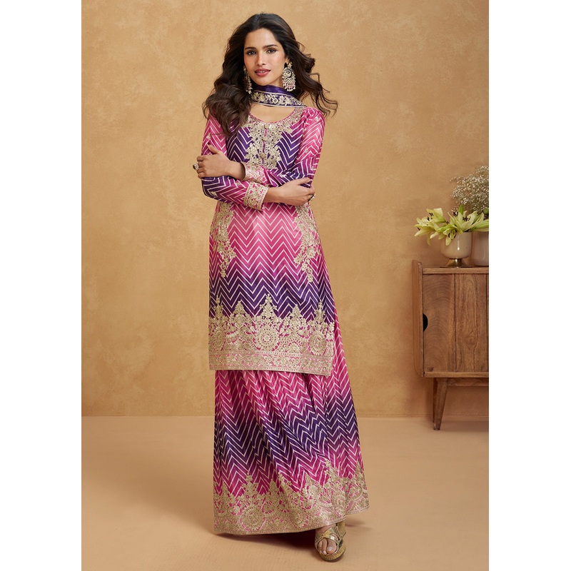 Ombre Style Pink & Purple Festive Wear Palazzo Suit