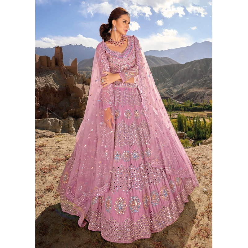 Onion Pink Embroidered Organza Designer Bridal Lehenga Choli