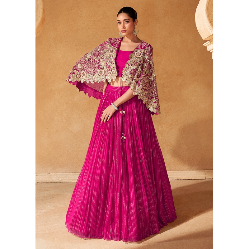 Pink Designer Indo Western Party Wear Lehenga Choli