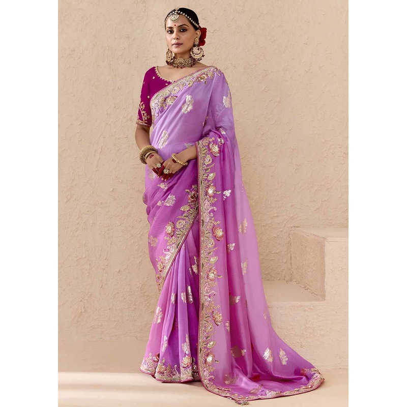 Pink & Magenta Fancy Fabric Embroidered Designer Saree