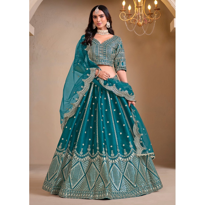 Wedding Wear Morpich Embroidered A Line Lehenga Choli