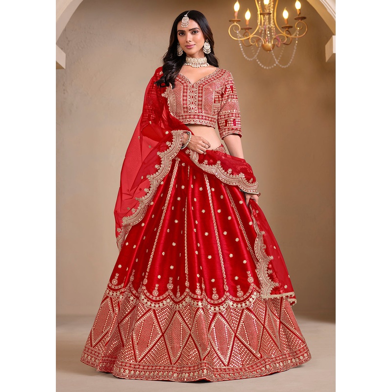 Wedding Wear Red Embroidered A Line Lehenga Choli