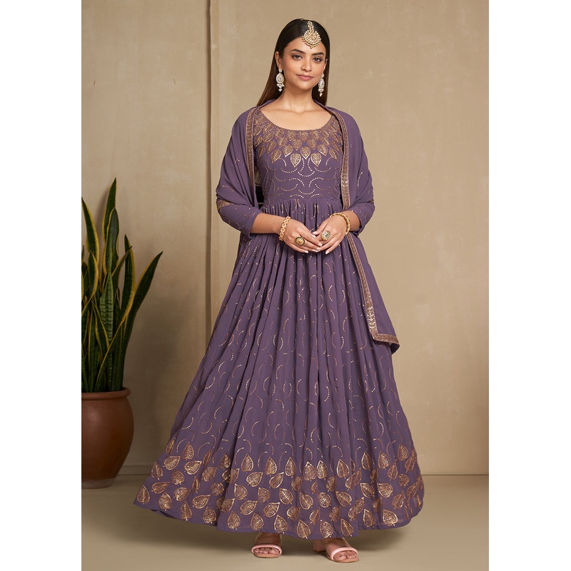 Zari & Sequins Embroidered Lavender Anarkali Suit