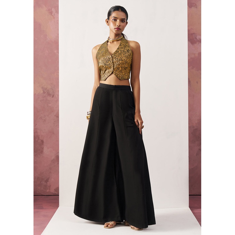 Black Jacquard Waistcoat Style Indo Western Skirt Suit