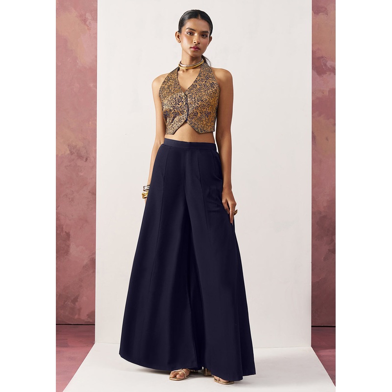 Blue Jacquard Waistcoat Style Indo Western Skirt Suit