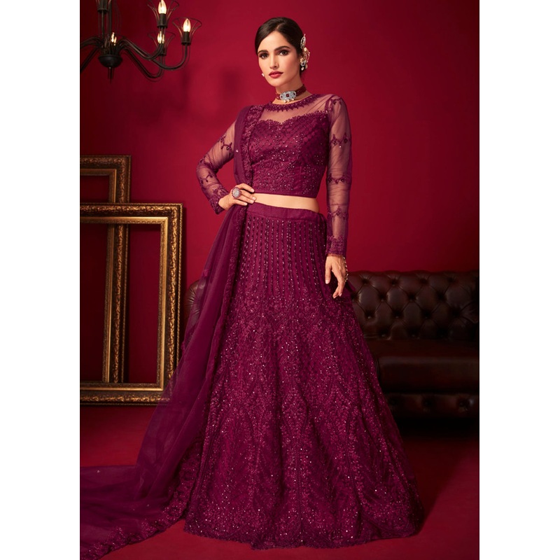 Bridal Purple Resham & Stone Embroidered Wedding Lehenga Choli