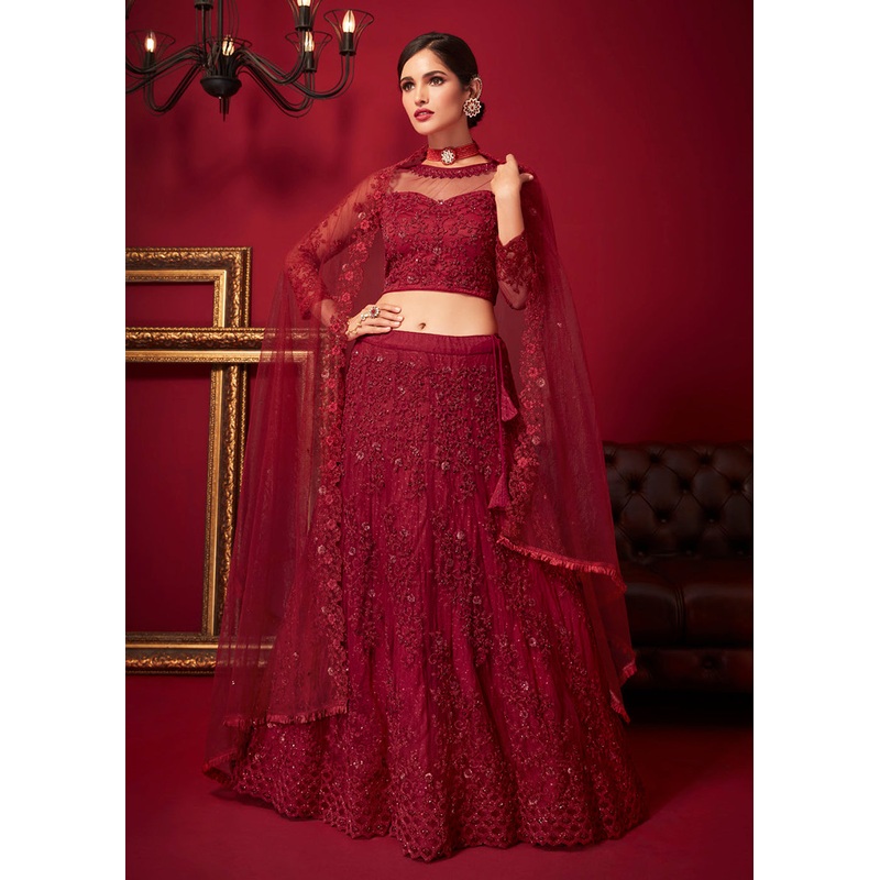 Bridal Red Resham & Stone Embroidered Wedding Lehenga Choli