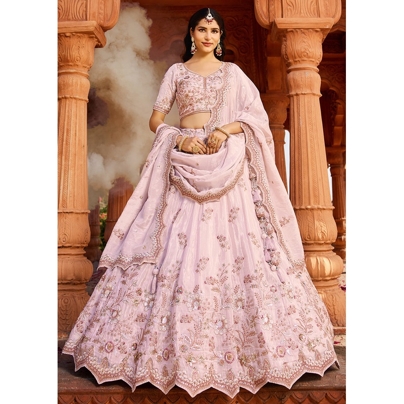 Designer Coral Pink Embroidered Bridal Lehenga Choli