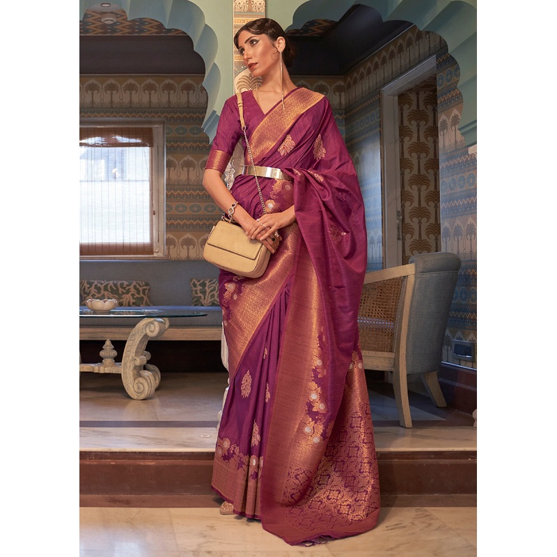 Earth Purple Tussar Banarasi Silk Designer Saree