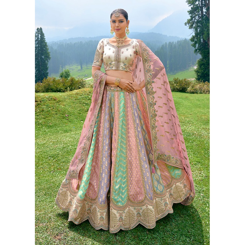 Fancy Silk Multicolor Heavy Embroidered Designer Lehenga Choli