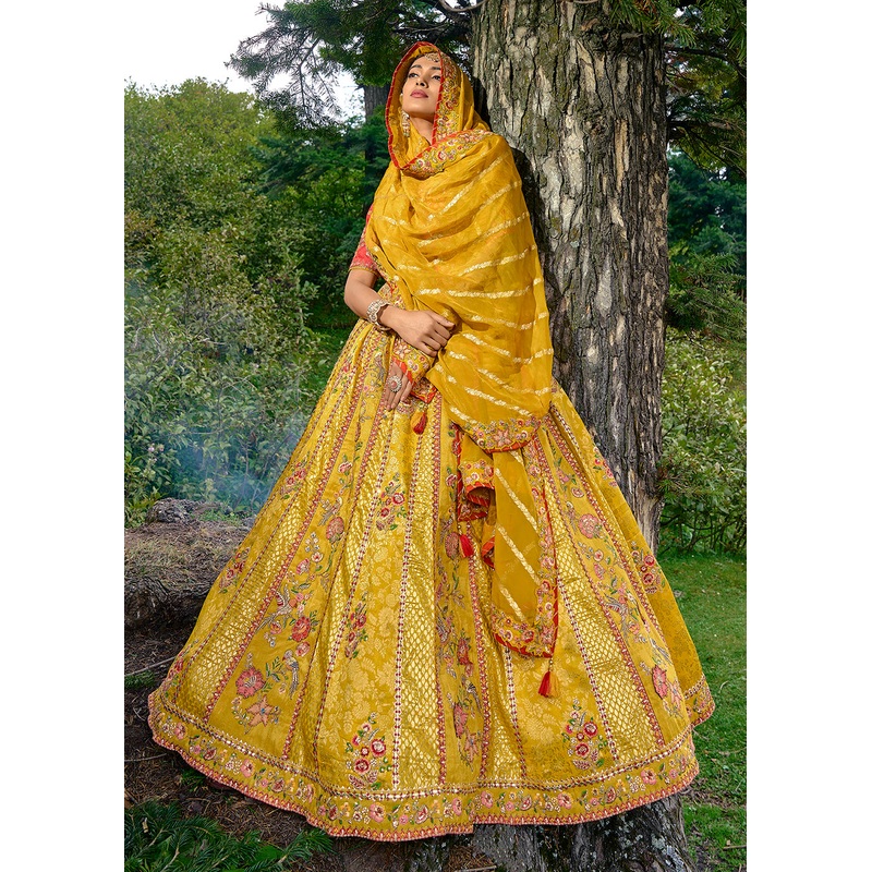 Fancy Silk Mustard Heavy Embroidered Designer Lehenga Choli