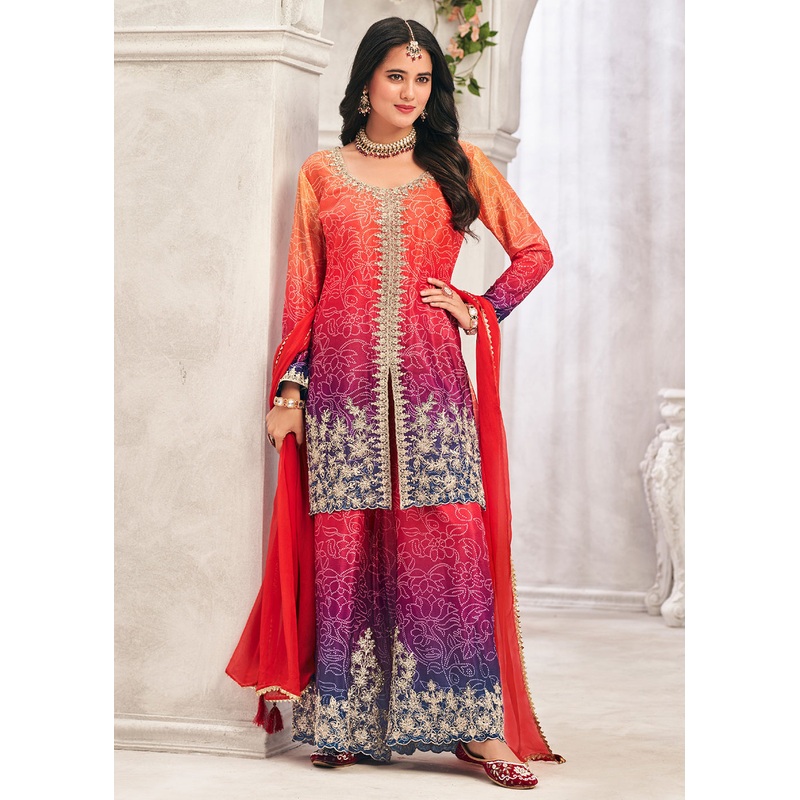 Heavy Premium Chinnon Multicolor Festive Palazzo Suit