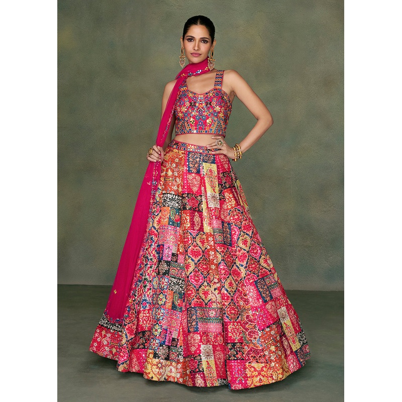 Multicolor Crop Top Style Pure Silk Wedding Lehenga Choli
