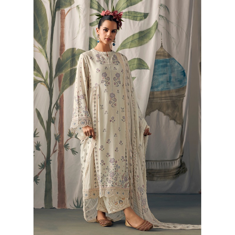 Off White Pure Maslin Cotton Digital Printed Salwar Suit