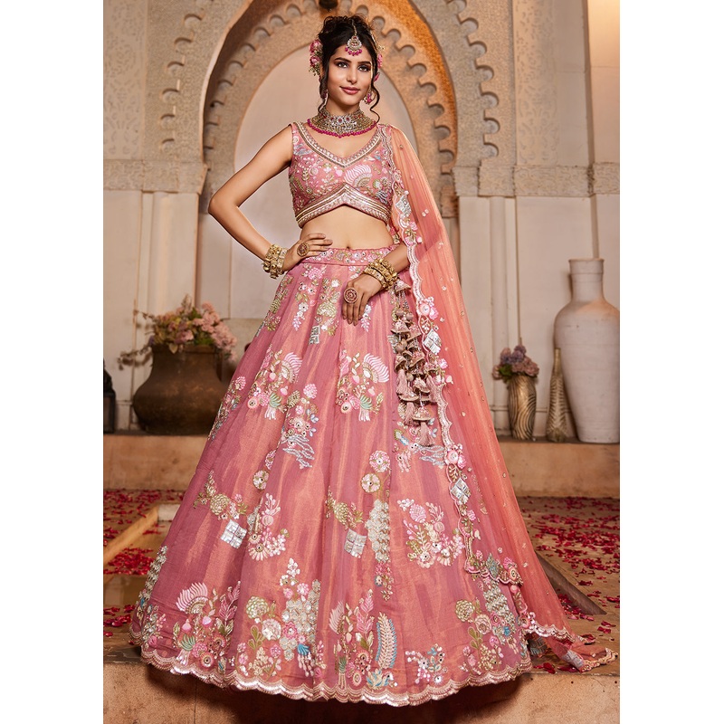 Pink Net Bridal Embroidered Designer Lehenga Choli