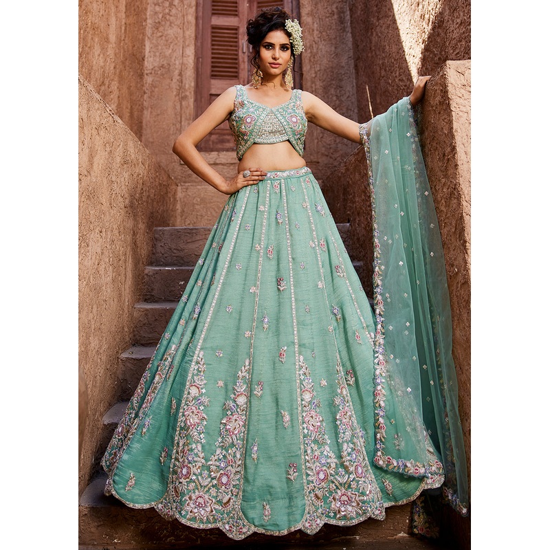 Pretty Green Sequins Embroidered Wedding Lehenga Choli