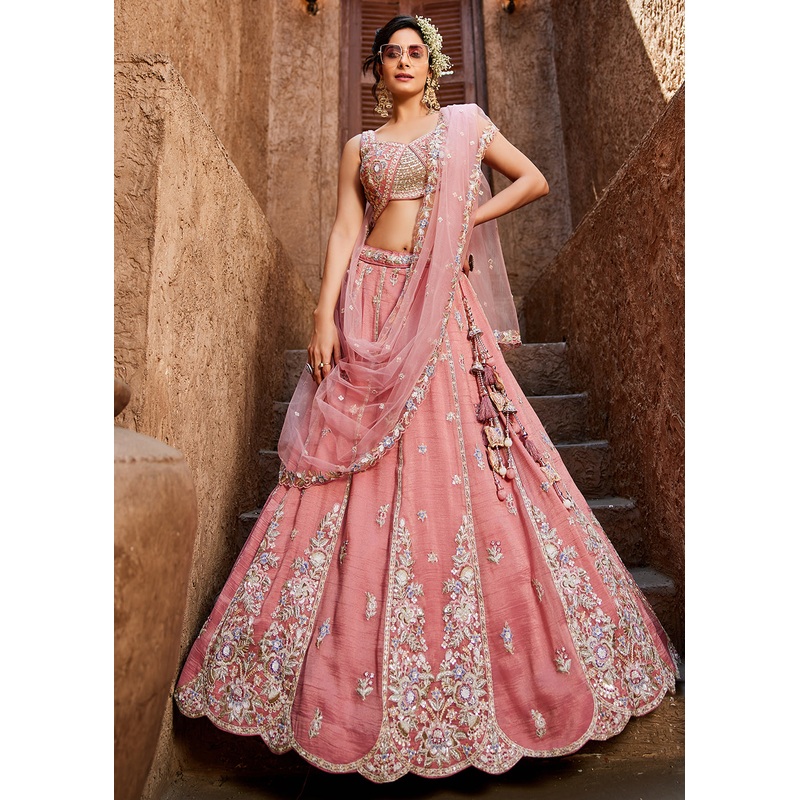 Pretty Pink Sequins Embroidered Wedding Lehenga Choli