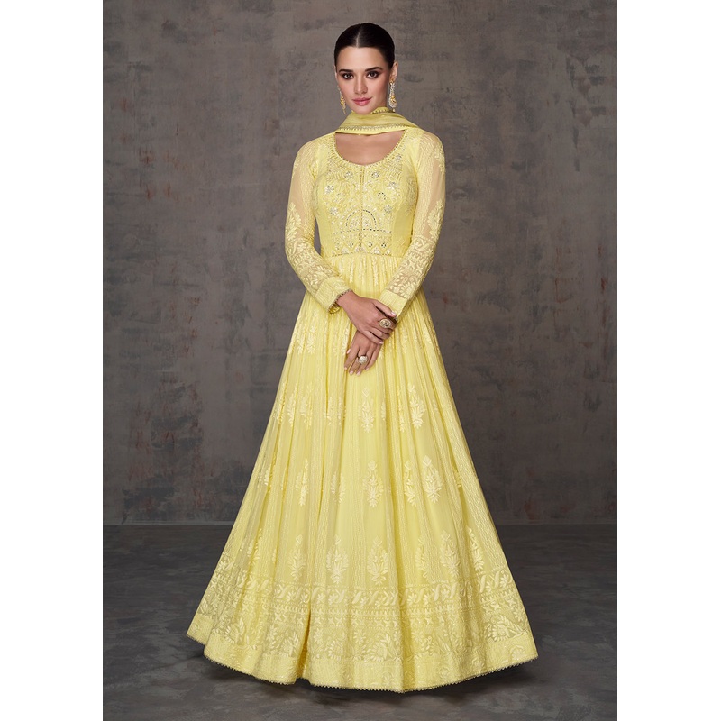 Pretty Yellow Wedding Wear Embroidered Long Anarkali Suit
