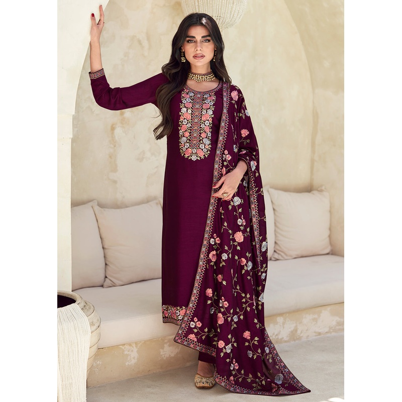 Purple Premium Silk Thread Embroidered Trendy Salwar Suit
