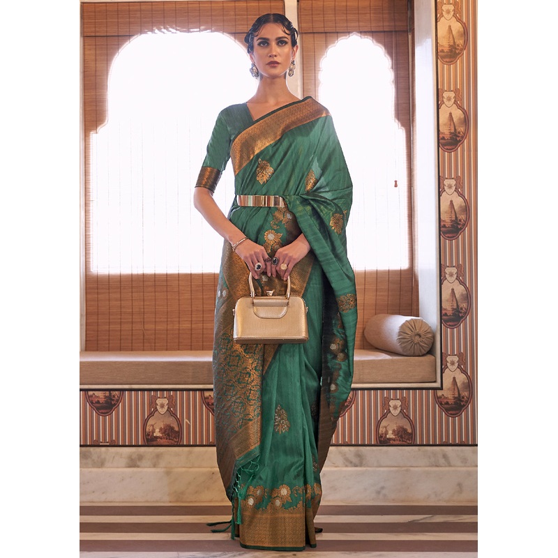 Unique Green Tussar Banarasi Silk Designer Saree