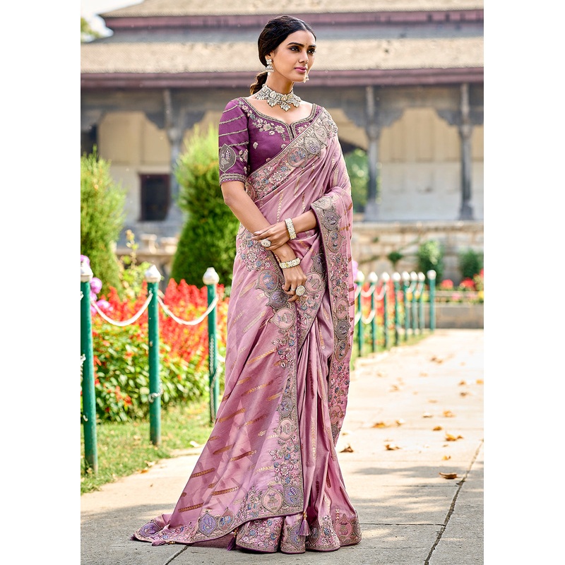 Vibrant Pink Embroidered Silk Wedding Wear Contemporary Saree