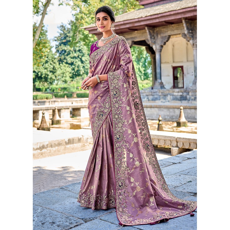 Vibrant Purple Embroidered Silk Wedding Wear Contemporary Saree
