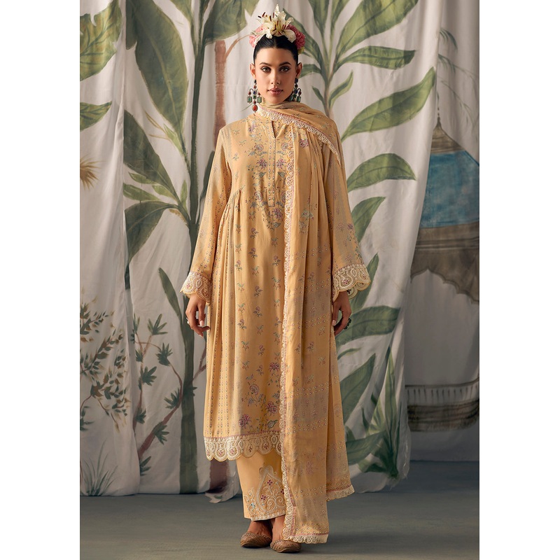 Yellow Pure Maslin Cotton Digital Printed Salwar Suit