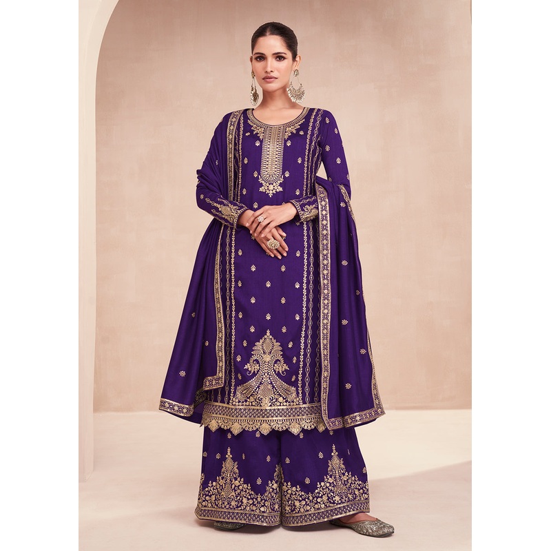 Captivating Purple Zari Embroidered Palazzo Salwar Suit
