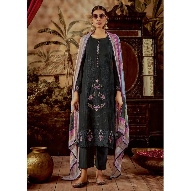 Charming Black Parsi Style Embroidered Festive Salwar Suit