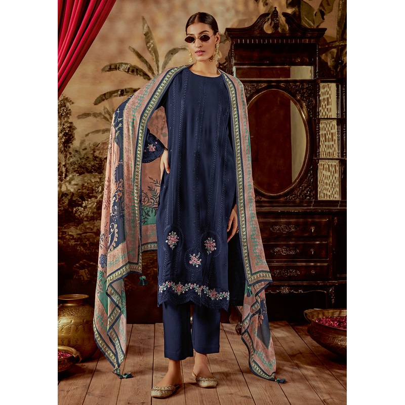 Charming Blue Parsi Style Embroidered Festive Salwar Suit