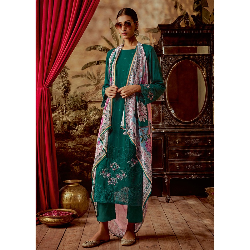 Charming Green Parsi Style Embroidered Festive Salwar Suit