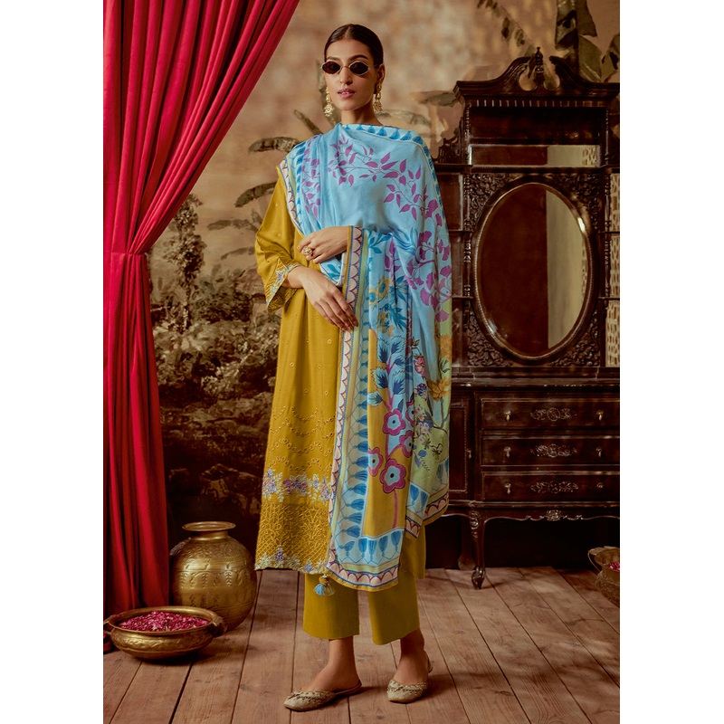 Charming Mustard Parsi Style Embroidered Festive Salwar Suit