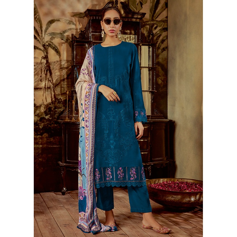Charming Teal Blue Parsi Style Embroidered Festive Salwar Suit