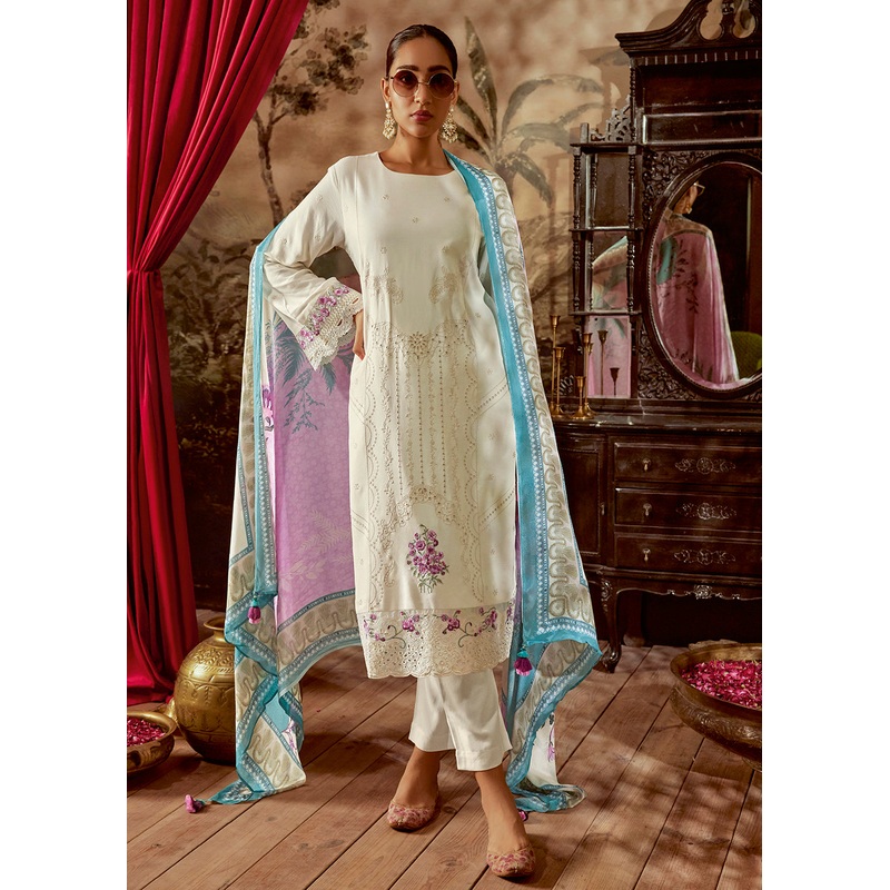 Charming White Parsi Style Embroidered Festive Salwar Suit