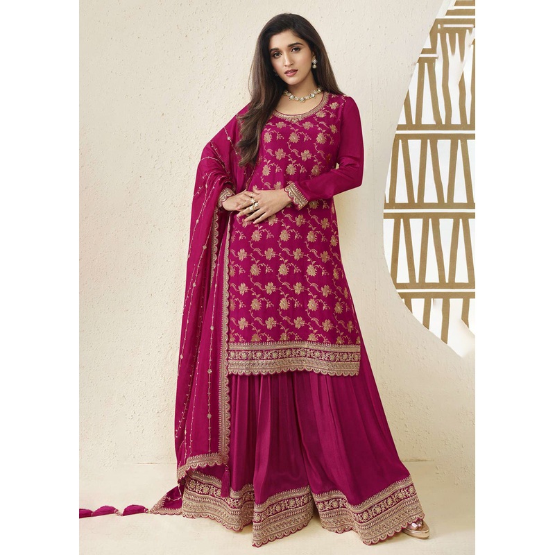 Chinnon Jacquard Rani Pink Zari Embroidered Palazzo Suit