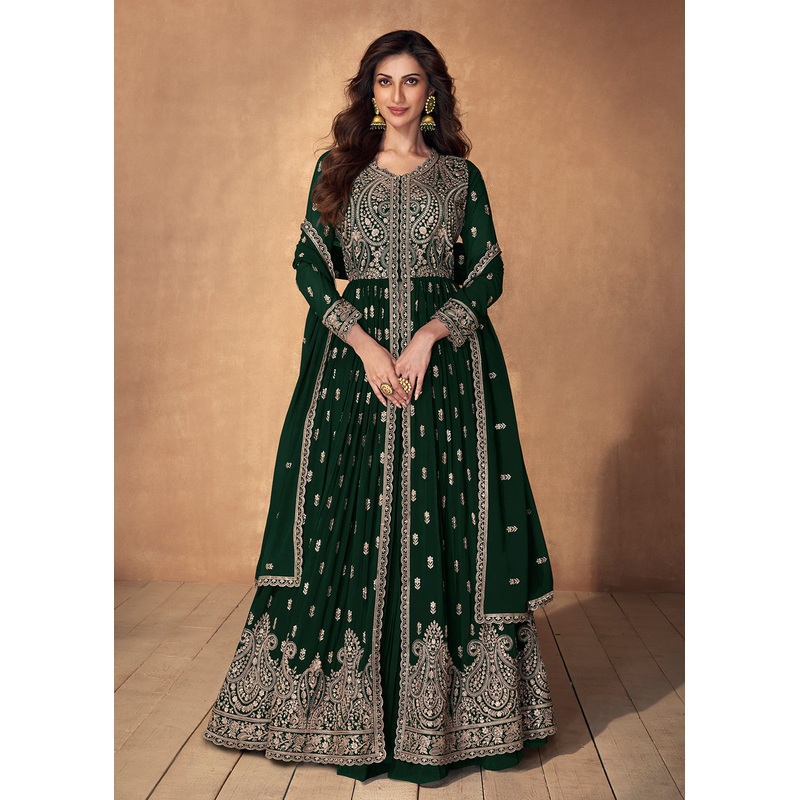 Lehenga Style Dark Green Wedding Wear Anarkali Suit