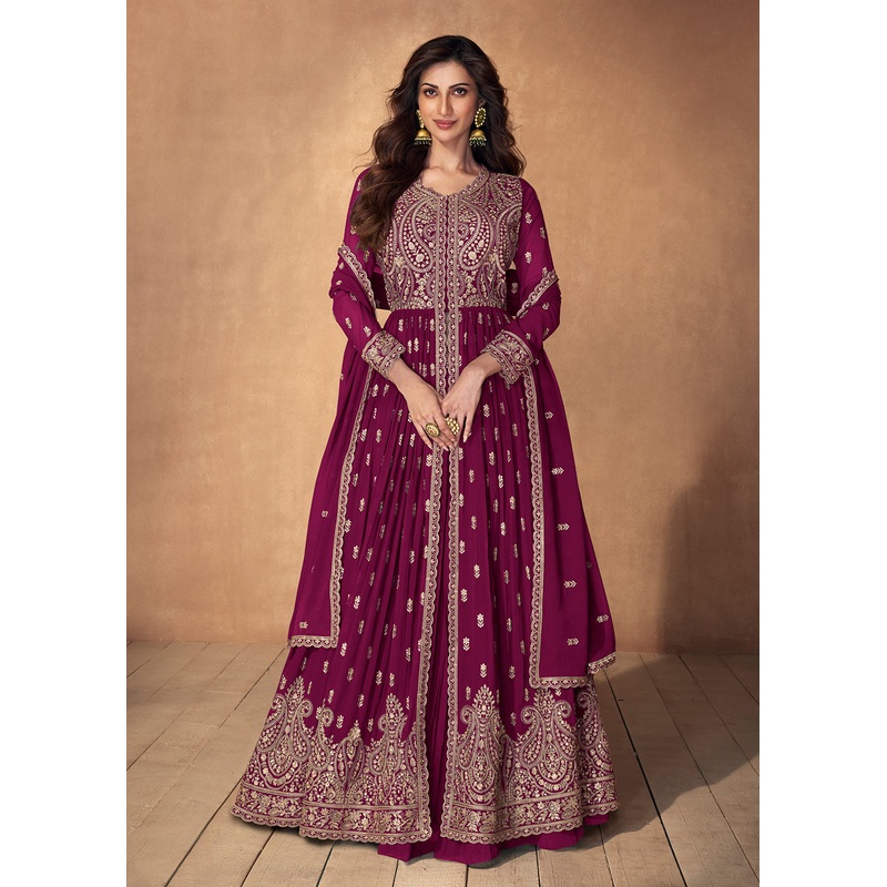 Lehenga Style Magenta Wedding Wear Anarkali Suit